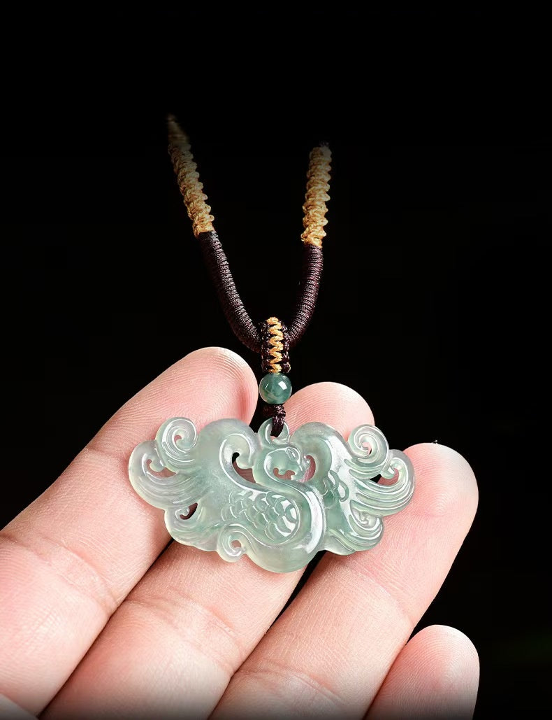 Natural Blue Jadeite Phoenix Pendant – A Jade Ice Variety “Elegance Rising” Necklace