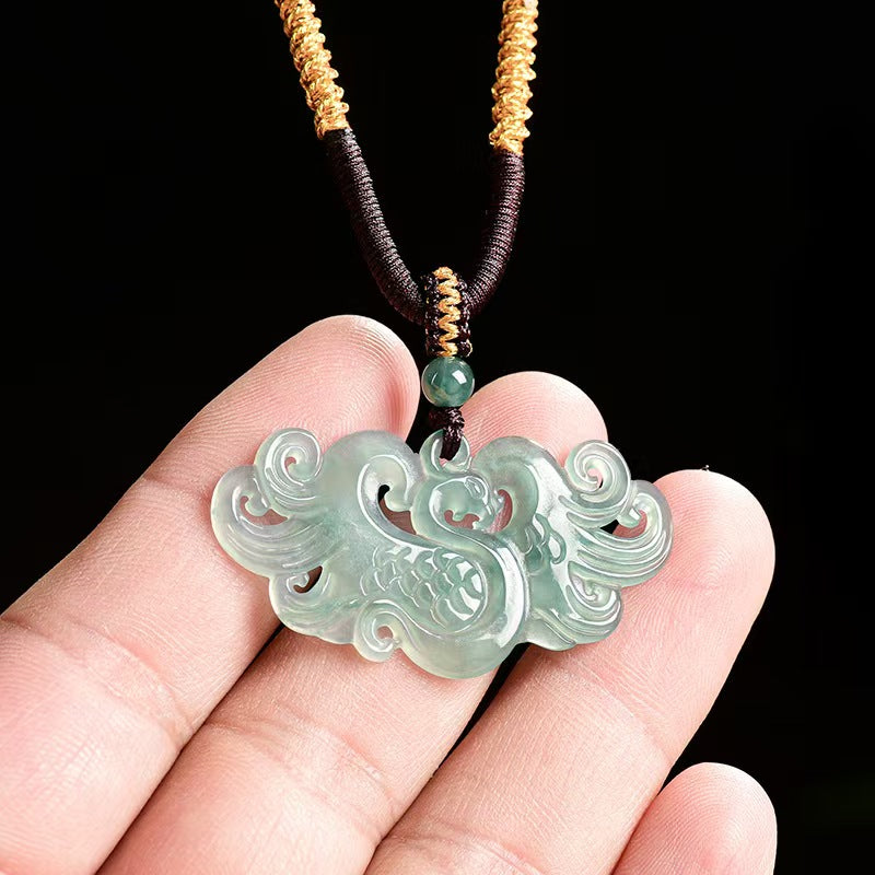 Natural Blue Jadeite Phoenix Pendant – A Jade Ice Variety “Elegance Rising” Necklace