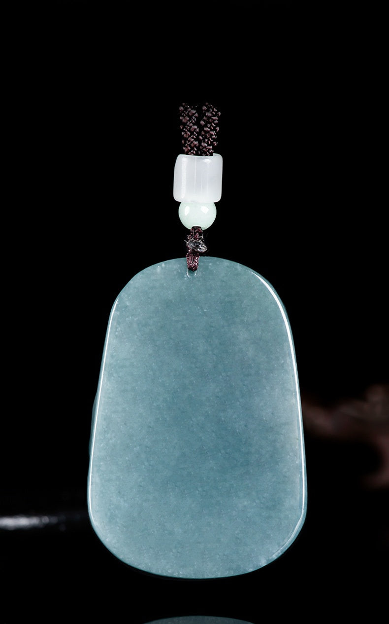 Auspicious Kirin Natural Grade A Blue Jadeite Pendant – Ice Variety Jade Necklace for Men