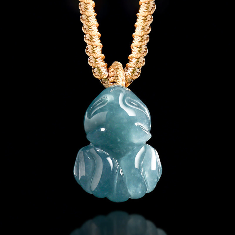 Blue Ice Jade Nine-Tailed Fox Pendant – Elegant Charm for Love & Wisdom
