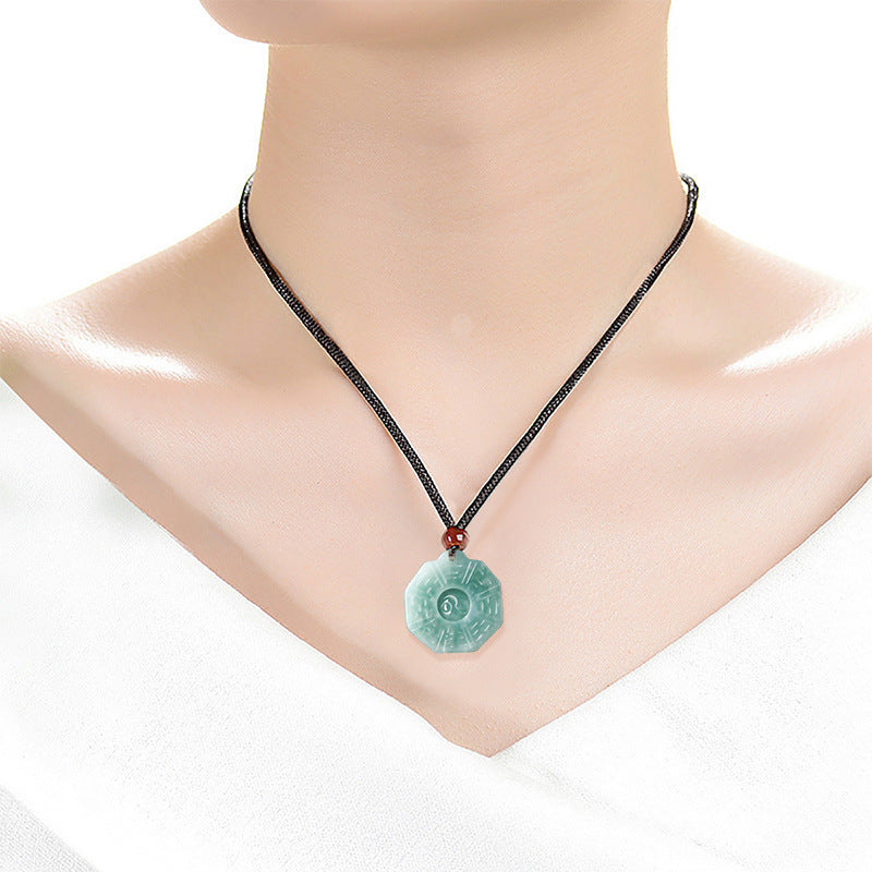 Natural Ice Variety Jade Necklace for Men & Women-Blue Jadeite Taiji Bagua Pendant