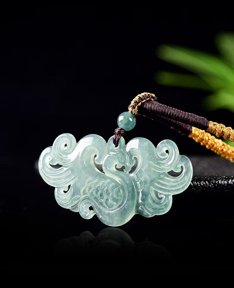 Natural Blue Jadeite Phoenix Pendant – A Jade Ice Variety “Elegance Rising” Necklace