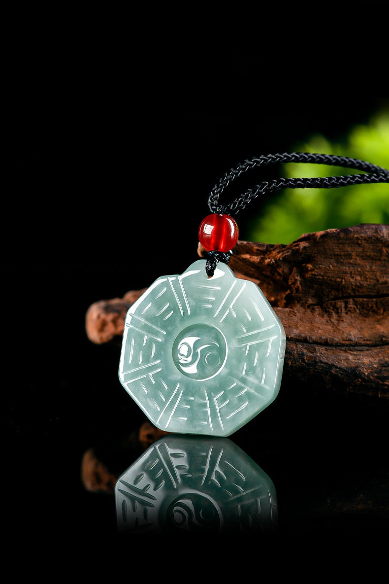 Natural Ice Variety Jade Necklace for Men & Women-Blue Jadeite Taiji Bagua Pendant