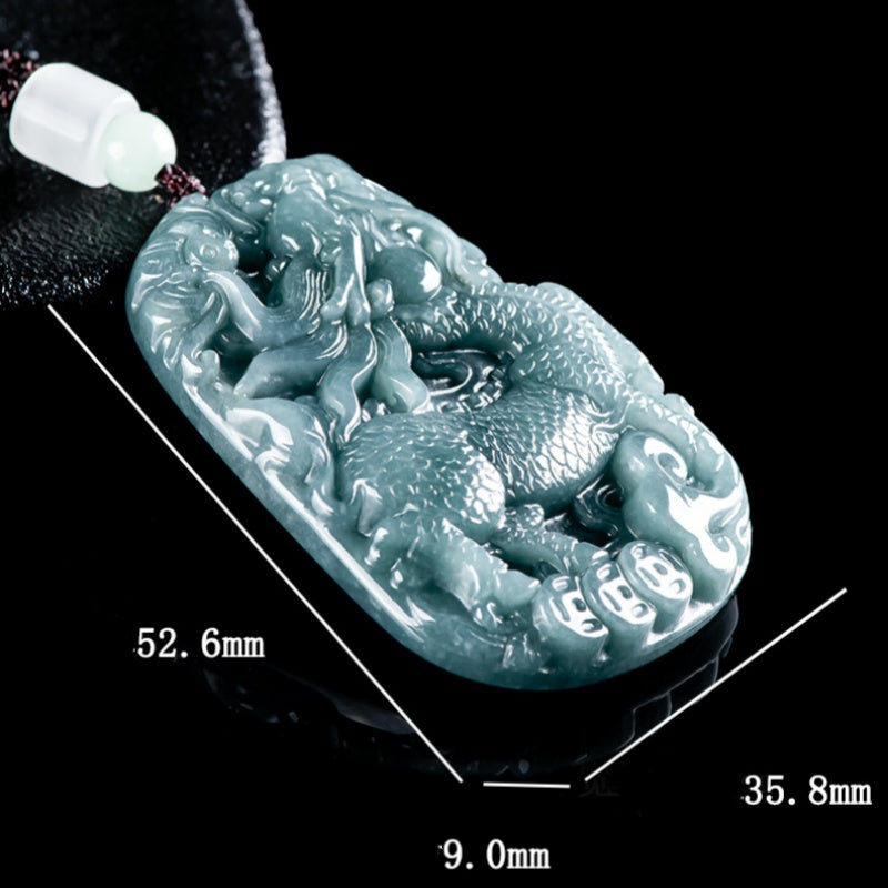 Auspicious Kirin Natural Grade A Blue Jadeite Pendant – Ice Variety Jade Necklace for Men