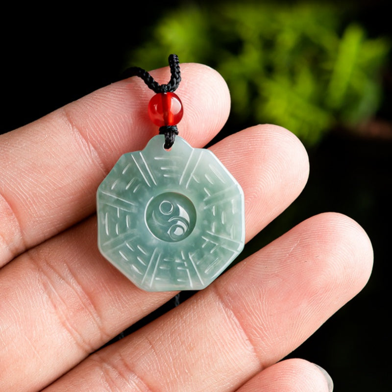 Natural Ice Variety Jade Necklace for Men & Women-Blue Jadeite Taiji Bagua Pendant