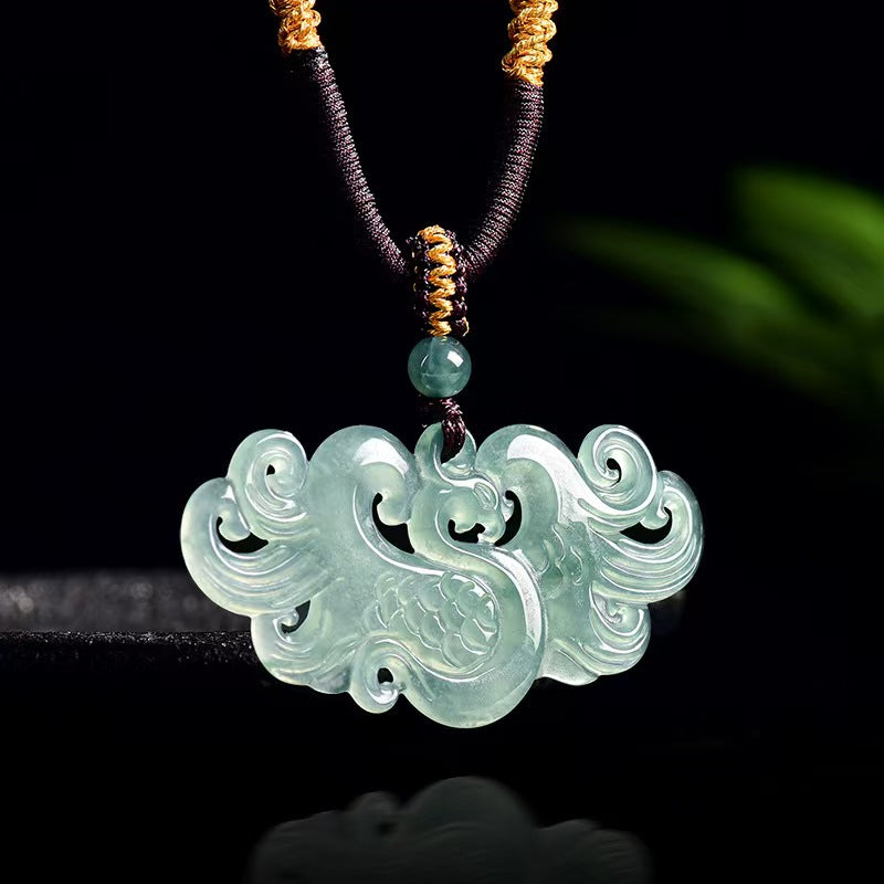 Natural Blue Jadeite Phoenix Pendant – A Jade Ice Variety “Elegance Rising” Necklace