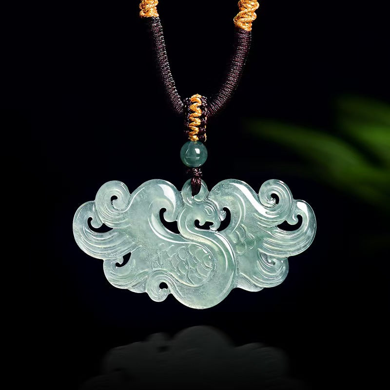 Natural Blue Jadeite Phoenix Pendant – A Jade Ice Variety “Elegance Rising” Necklace