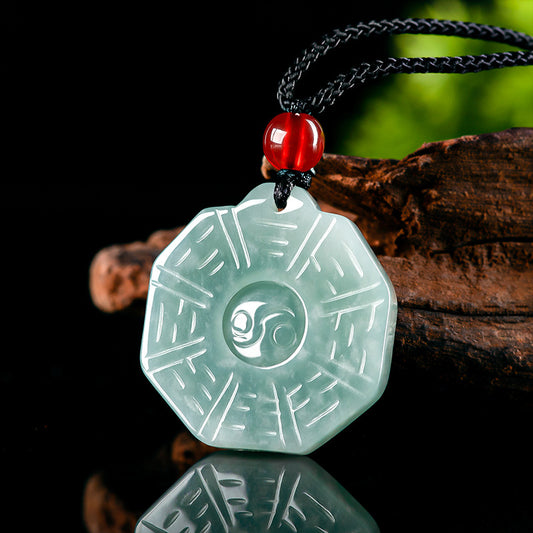Natural Ice Variety Jade Necklace for Men & Women-Blue Jadeite Taiji Bagua Pendant