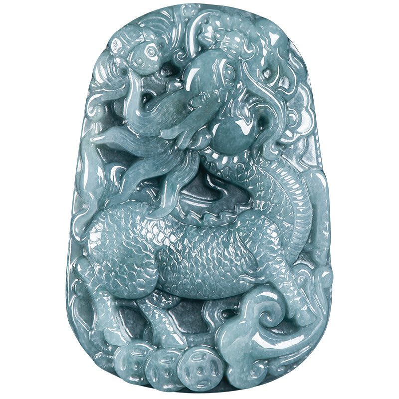 Auspicious Kirin Natural Grade A Blue Jadeite Pendant – Ice Variety Jade Necklace for Men