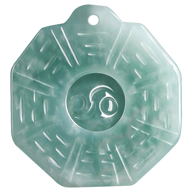 Natural Ice Variety Jade Necklace for Men & Women-Blue Jadeite Taiji Bagua Pendant