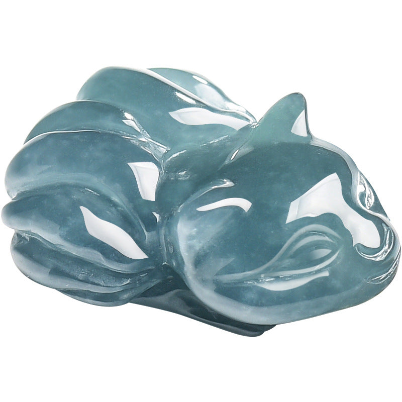 Blue Ice Jade Nine-Tailed Fox Pendant – Elegant Charm for Love & Wisdom
