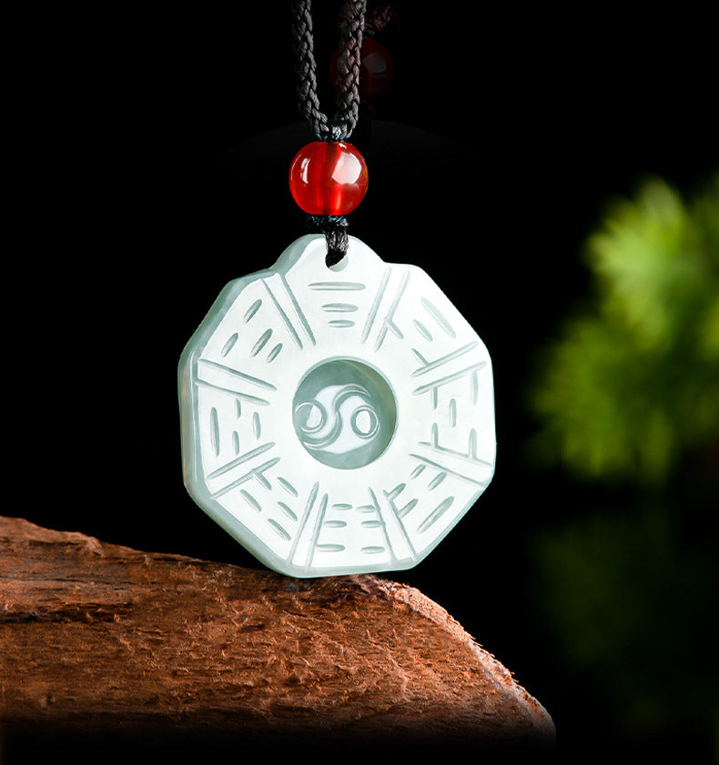 Natural Ice Variety Jade Necklace for Men & Women-Blue Jadeite Taiji Bagua Pendant