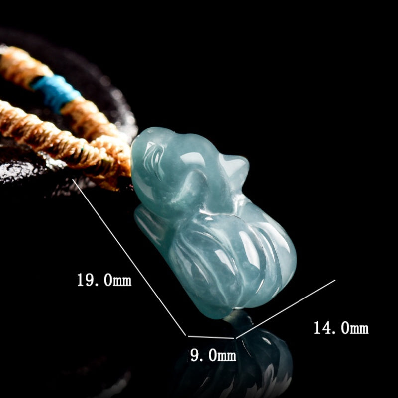 Blue Ice Jade Nine-Tailed Fox Pendant – Elegant Charm for Love & Wisdom
