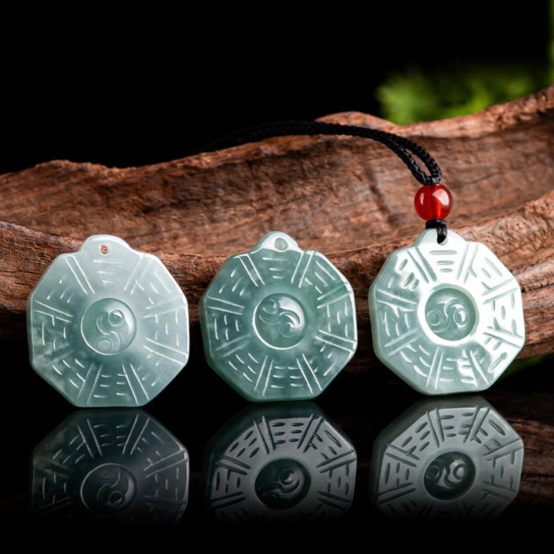 Natural Ice Variety Jade Necklace for Men & Women-Blue Jadeite Taiji Bagua Pendant